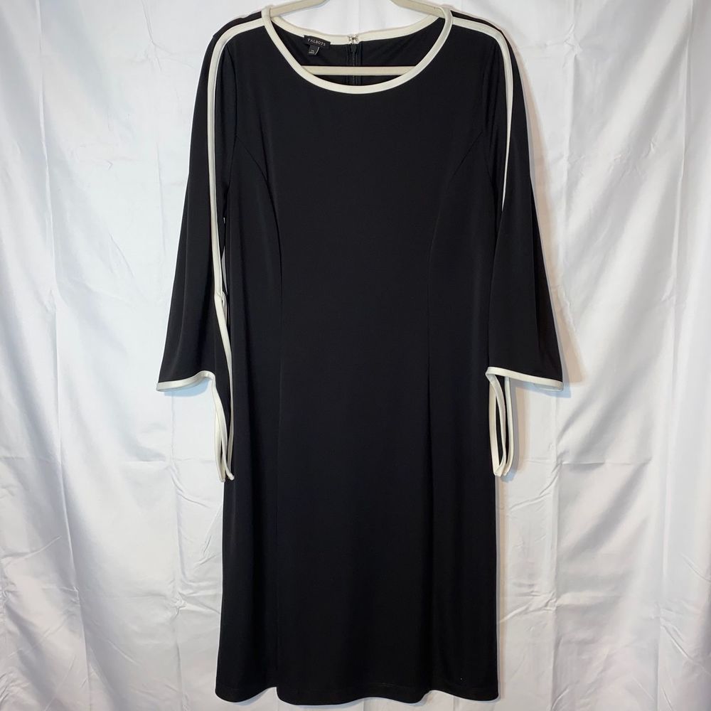 Talbots midi black dress white accents